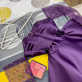 Niulatu A Line Strapless Grape Long Sleeves Satin Sequin Long Prom Dress HZ1110