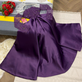 Niulatu A Line Strapless Grape Long Sleeves Satin Sequin Long Prom Dress HZ1110