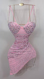 Niulatu 18th Birthday Outfits Sheath Spaghetti Straps Pink Homecoming Dress Short Mini Party Dress With Beads HZ1110