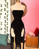 Niulatu Sheath Strapless Black Chiffon Homecoming Dresses Short Birthday Dress With Ruffles HZ1110