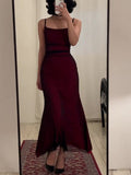 Niulatu Sheath Straps Burgundy Black Long Prom Dresses HZ1110