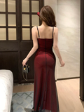Niulatu Sheath Straps Burgundy Black Long Prom Dresses HZ1110