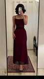 Niulatu Sheath Straps Burgundy Black Long Prom Dresses HZ1110