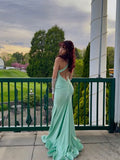 Niulatu Mermaid Straps Backless Mint Green Long Prom Dresses HZ1110