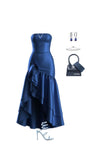 Niulatu High Low Strapless Navy Blue Ruffles Long Prom Dresses Evening Dress HZ1110