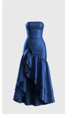 Niulatu High Low Strapless Navy Blue Ruffles Long Prom Dresses Evening Dress HZ1110