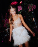 Niulatu Sheath Straps White Sequin Feather Birthday Outfits Short Homecoming Dress HZ1110
