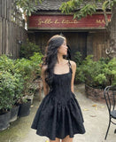 Niulatu A Line Straps Black Birthday Outfits Satin Homecoming Dresses Little Black Dress HZ1110
