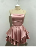 Niulatu A Line Spaghetti Straps Pink Birthday Outfits Satin Homecoming Dresses HZ1110