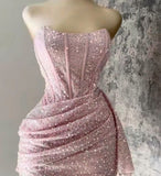 Niulatu Sheath Strapless Pink Sequin Homecoming Dresses Short Birthday Outfits HZ1110