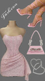 Niulatu Sheath Strapless Pink Sequin Homecoming Dresses Short Birthday Outfits HZ1110