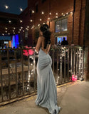Niulatu Mermaid Spaghetti Straps Gray Sequin Floor Length Prom Dresses Evening Dress HZ1110