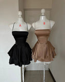 Niulatu A line Spaghetti Straps Silk Satin Short Birthday Outfits Homecoming Dresses HZ1110