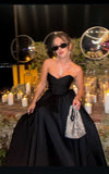 Niulatu A Line Sweetheart Black Satin Long Prom Dresses HZ1110