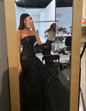 Niulatu Sheath Strapless Sequin Black Sexy Lace Long Prom Dresses HZ1110