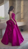 Niulatu Ball Gown Strapless Hot Pink Long Prom Dresses Evening Dress HZ1110