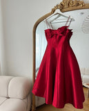 Niulatu Birthday A Line Spaghetti Straps Red Homecoming Dresses Satin Short Mini Party Dress HZ1110