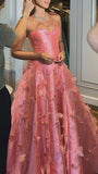 Niulatu A Line Sweetheart Light Pink Satin Long Prom Dresses Evening Dress With Beads Flowers HZ1110