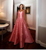 Niulatu A Line Sweetheart Light Pink Satin Long Prom Dresses Evening Dress With Beads Flowers HZ1110