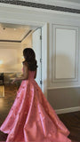 Niulatu A Line Sweetheart Light Pink Satin Long Prom Dresses Evening Dress With Beads Flowers HZ1110