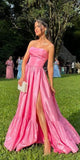 Niulatu A line Strapless Satin Long Prom Dresses Evening Dress HZ1110