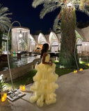 Niulatu Ball Gown Spaghetti Straps Yellow Tulle Layers Prom Dresses Evening Dress HZ1110