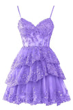 Niulatu A line Straps 18th Birthday Dress Lace Lilac Homecoming Dresses Short Party Dress HZ1110