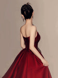 Niulatu Strapless Red A Line Long Prom Dresses With Slit HZ1110