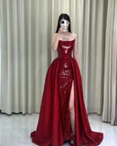 Niulatu Strapless Red A Line Long Prom Dresses With Slit HZ1110