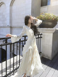 Niulatu A line Chiffon Long Sleeves White Prom Dress With Layers HZ1110