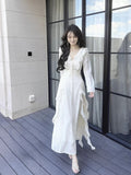 Niulatu A line Chiffon Long Sleeves White Prom Dress With Layers HZ1110