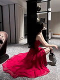 Niulatu Sheath Spaghetti Straps Red Long Prom Dresses Evening Dress HZ1110