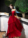 Niulatu Sheath Spaghetti Straps Red Long Prom Dresses Evening Dress HZ1110