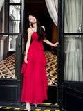 Niulatu Sheath Spaghetti Straps Red Long Prom Dresses Evening Dress HZ1110