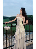 Niulatu Sheath Spaghetti Straps White Layers Long Prom Dresses Evening Dress HZ1110