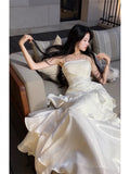 Niulatu Mermaid Spaghetti Straps Ivory Long Party Dresses Prom Dress SD2015