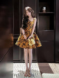 Niulatu Birthday Ball Gown Straps Yellow Floral Homecoming Dresses Satin Short Mini Party Dress HZ1110