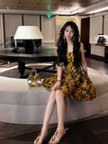 Niulatu Birthday Ball Gown Straps Yellow Floral Homecoming Dresses Satin Short Mini Party Dress HZ1110