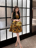 Niulatu Birthday Ball Gown Straps Yellow Floral Homecoming Dresses Satin Short Mini Party Dress HZ1110