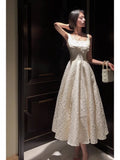 Niulatu A line Square Neckline White Satin Prom Dresses Formal Evening Dress HZ1110