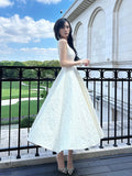 Niulatu A line Square Neckline White Satin Prom Dresses Formal Evening Dress HZ1110