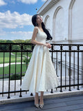 Niulatu A line Square Neckline White Satin Prom Dresses Formal Evening Dress HZ1110