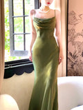 Niulatu Mermaid Spaghetti Straps Green Prom Dresses Evening Dress HZ1110