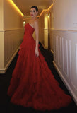 Niulatu Ball Gown Strapless Burgundy Layers Prom Dresses Formal Evening Dress HZ1110