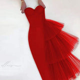 Niulatu Sheath Sweetheart Tulle Red Long Prom Dresses HZ1110