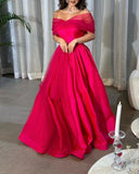Niulatu Off the Shoulder Hot Pink A-Line Evening Prom Dress HZ1110