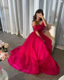 Niulatu Off the Shoulder Hot Pink A-Line Evening Prom Dress HZ1110