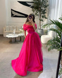 Niulatu Off the Shoulder Hot Pink A-Line Evening Prom Dress HZ1110