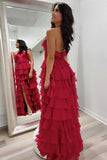 Niulatu Halter Keyhole Ruffle Tiered Prom Dress with Slit Evening Gowns HZ1110