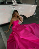 Niulatu A line Strapless Pink Long Satin Prom Dresses Formal Evening Dress HZ1110